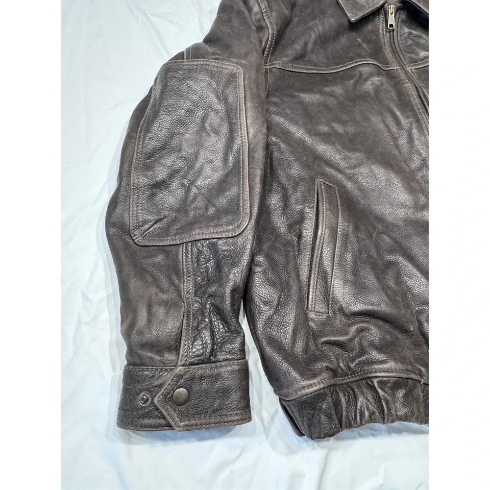 VTG 80s RARE St Johns Bay Brown Leather Jacket XL Flannel‎ Blanket Lined RN93677